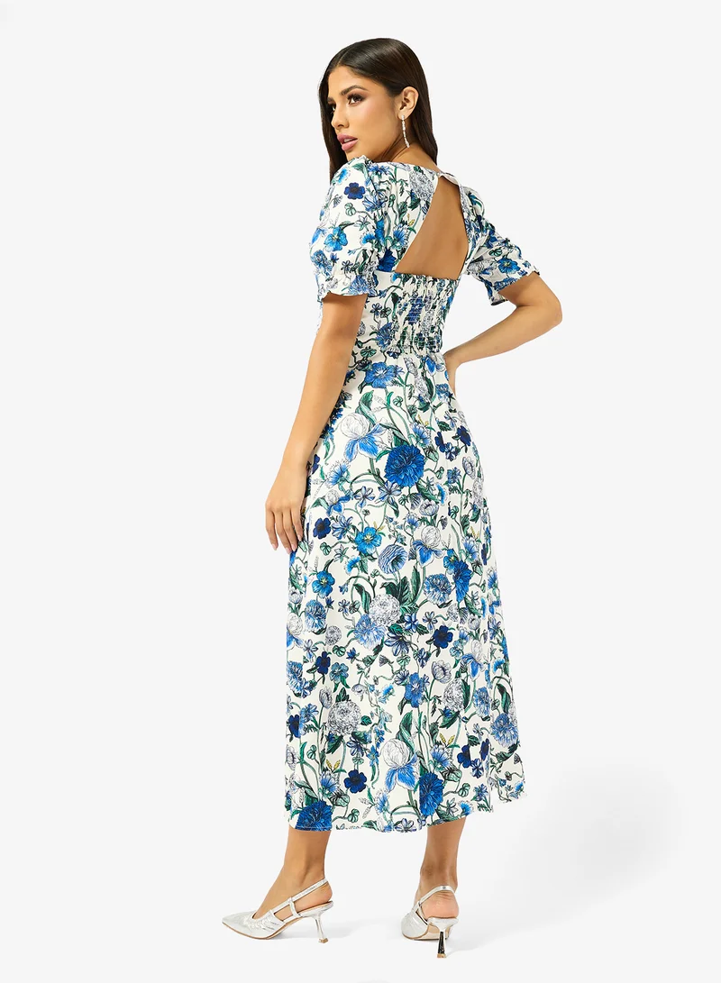 Hope & Ivy Puff Sleeve Sweetheart Neckline Midi Dress